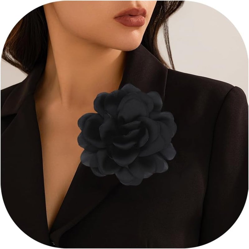 Decixde Satin Fabric Rose Flower Brooches - Handmade Floral Accessory for Wedding Party Dance Banquet Ceremony - Size: 4.72in - Image 1